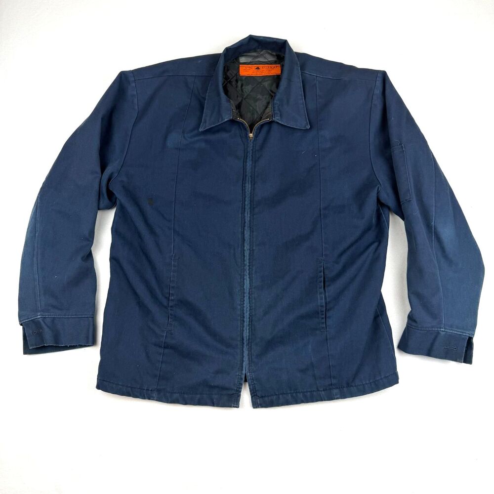 Vintage 90s Red Kap Perma Lined Panel Work Jacket Navy Blue Mechanic USA Made L